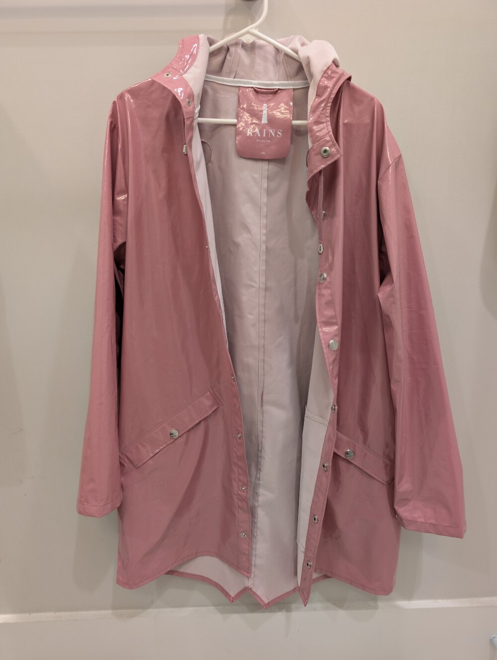 Rains Pink Gloss Hooded Raincoat